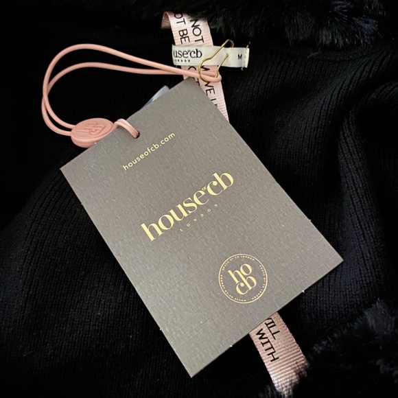 NEW House of CB Blanche Faux Fur Trim Cardigan Black Medium - Picture 16 of 17